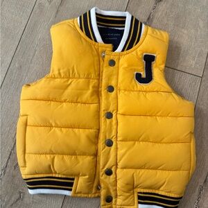 Janie and Jack Yellow Puffer Vest with Blue Letter Patch